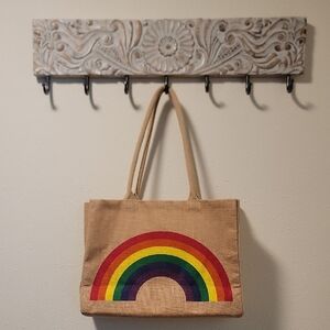 Colorful Red and Orange Tote Bag with Rainbow Design